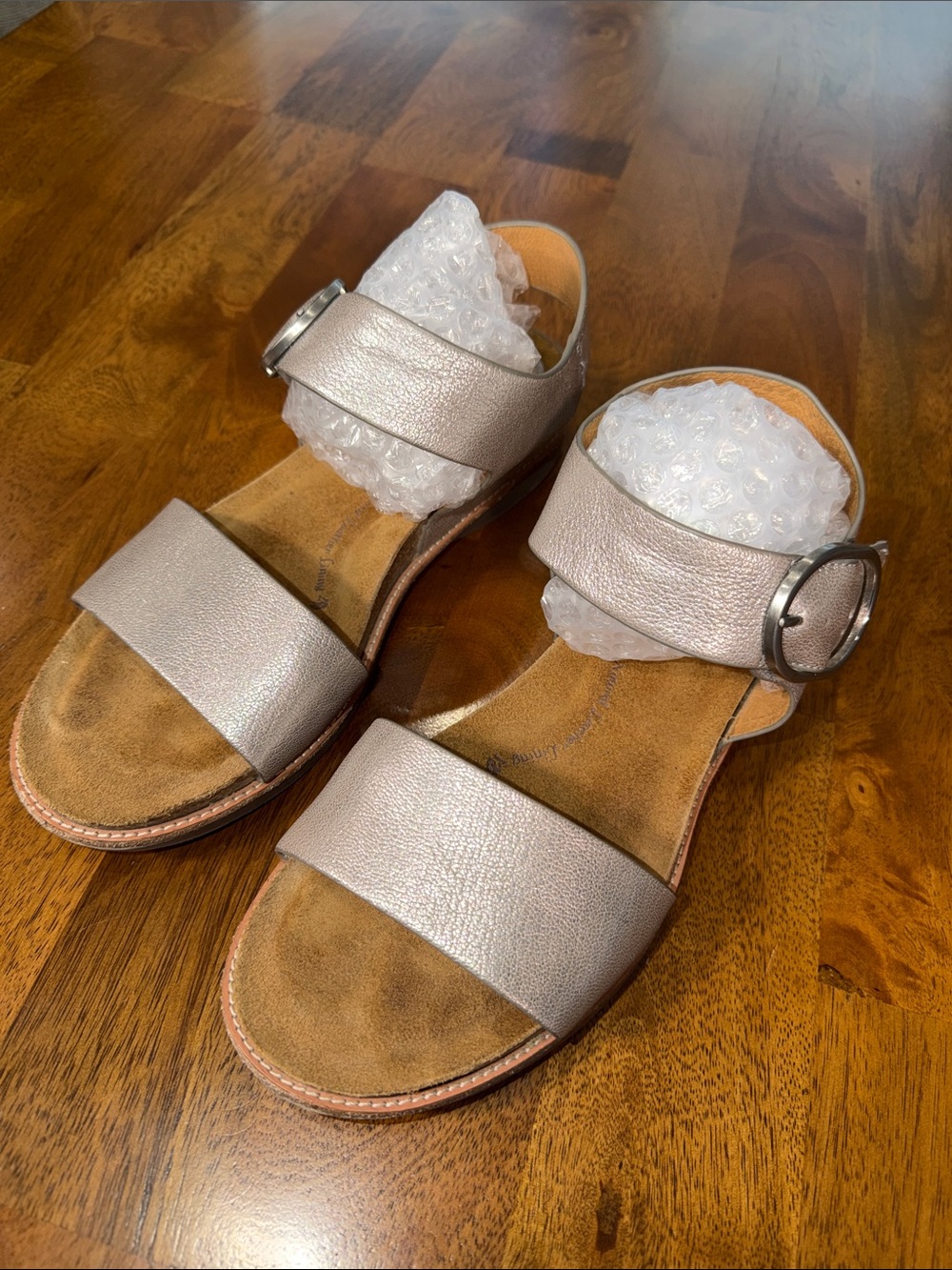 Sofft Metallic Taupe Two-Strap Slingback Sandals with Round Buckle